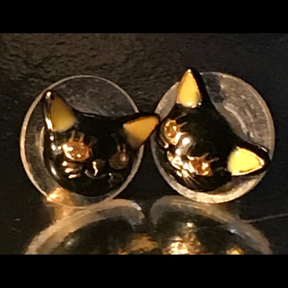 Kitten black cat earrings Betsey Johnson studs